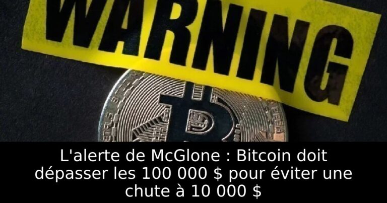 L'alerte de McGlone : Bitcoin doit dépasser les 100 000 $ pour éviter une chute à 10 000 $