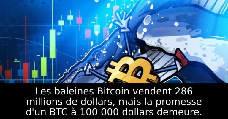 Les baleines Bitcoin vendent 286 millions de dollars, mais la promesse d'un BTC à 100 000 dollars demeure.