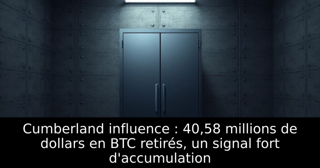 Cumberland influence : 40,58 millions de dollars en BTC retirés, un signal fort d&rsquo;accumulation