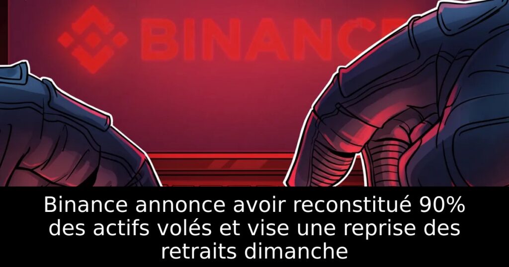 Binance annonce avoir reconstitué 90% des actifs volés et vise une reprise des retraits dimanche