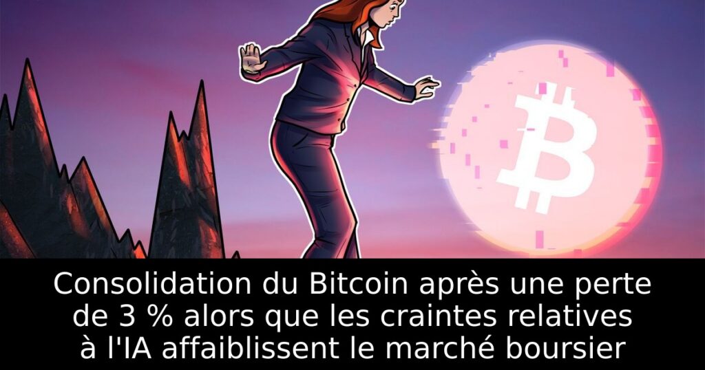 Consolidation du Bitcoin après une perte de 3 % alors que les craintes relatives à l&rsquo;IA affaiblissent le marché boursier