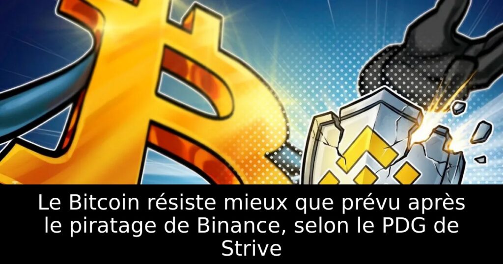 Le Bitcoin résiste mieux que prévu après le piratage de Binance, selon le PDG de Strive