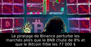 Le piratage de Binance perturbe les marchés alors que le BNB chute de 8% et que le Bitcoin frôle les 77 000 $