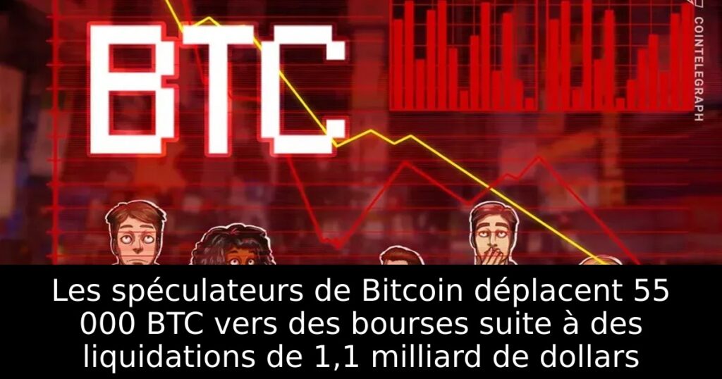 Les spéculateurs de Bitcoin déplacent 55 000 BTC vers des bourses suite à des liquidations de 1,1 milliard de dollars