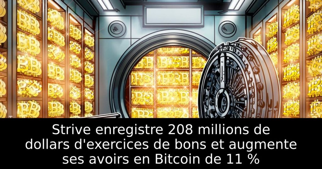 Strive enregistre 208 millions de dollars d&rsquo;exercices de bons et augmente ses avoirs en Bitcoin de 11 %